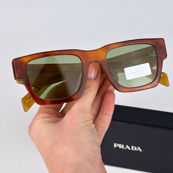 Prada PRA06S 11P60C BRAND NEW Sunglasses Cognac Tortoise Green Square Unisex - Picture 1 of 12